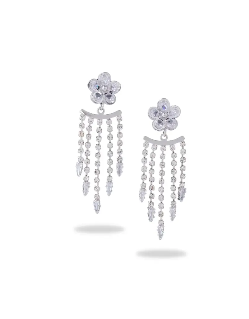 Solibelle Rhodium plated Drop Crystal Earrings