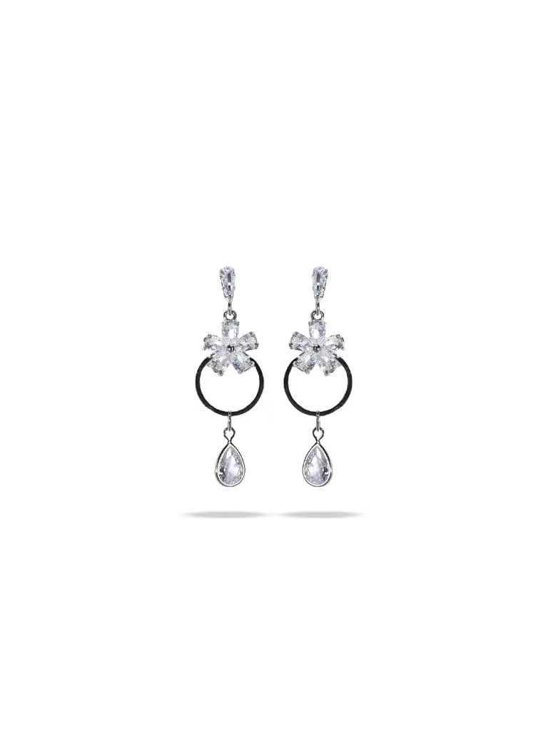 Solibelle Silver Plated Brass Floral Drop Earrings
