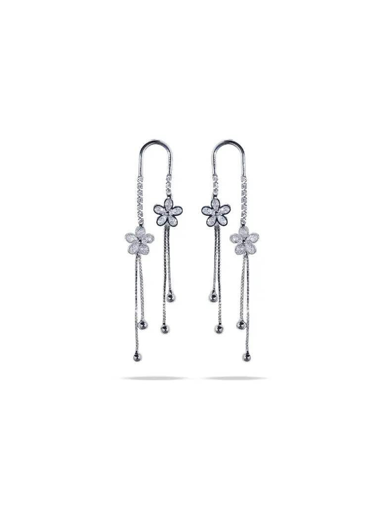 Solibelle Eternal Bloom Silver Long Flower  Earrings