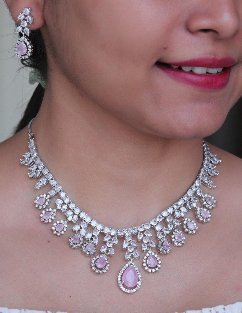 Solibelle Rhodium Plated Multicolor Party Wear Necklace Set