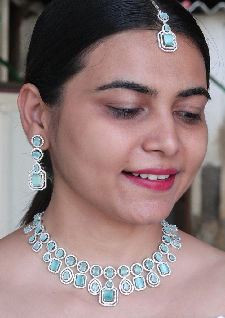 Solibelle 925 Rhodium Plated Multicolor Party Wear Necklace Set