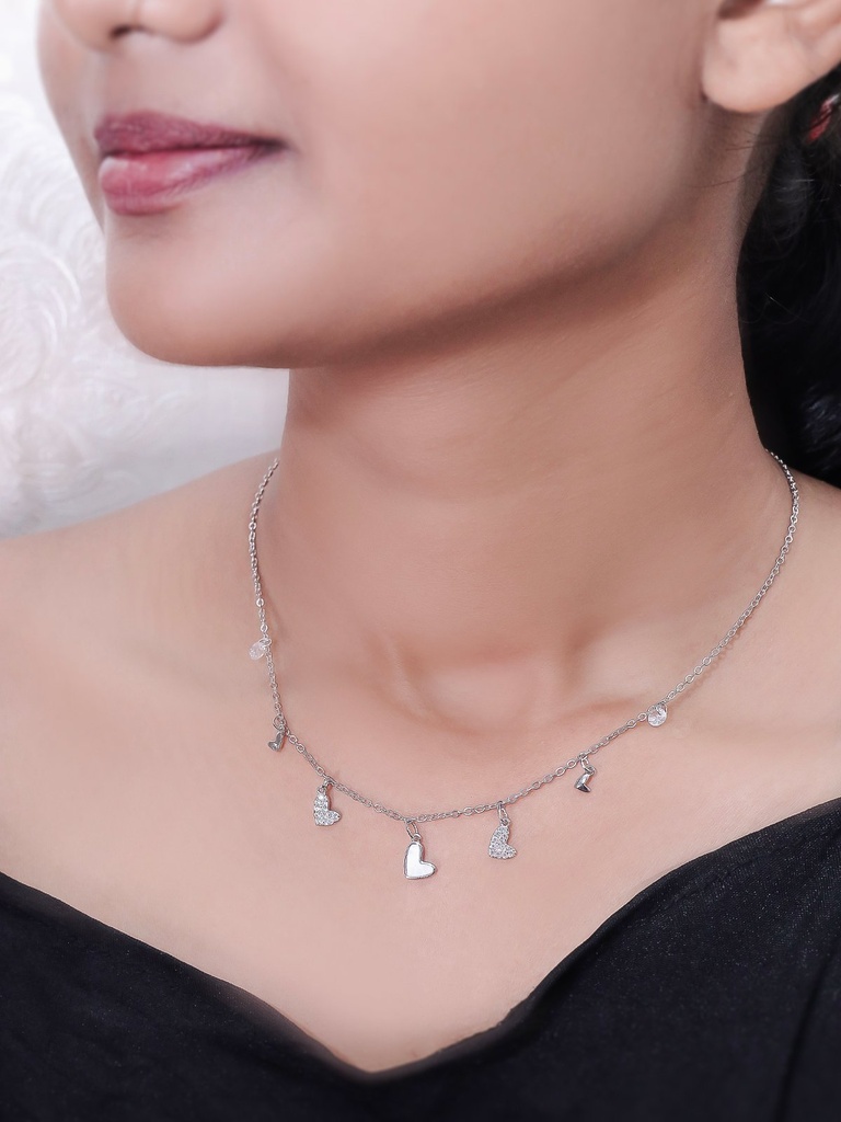 Solibelle  Silver Plated Heart Charm Queen Necklace