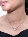 Solibelle Silver Plated Butterfly Pendant Necklace - AD & White CZ