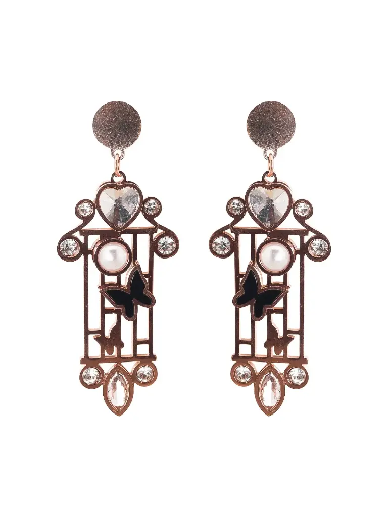 Solibelle 18K Rose Gold Elegant Butterfly and Heart Hanging Earrings