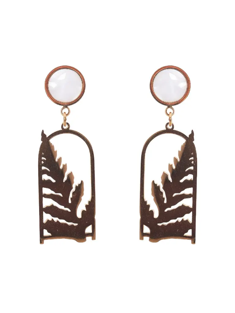 Solibelle 18K Rose Gold Plated Chic Leaf Drop Earrings 