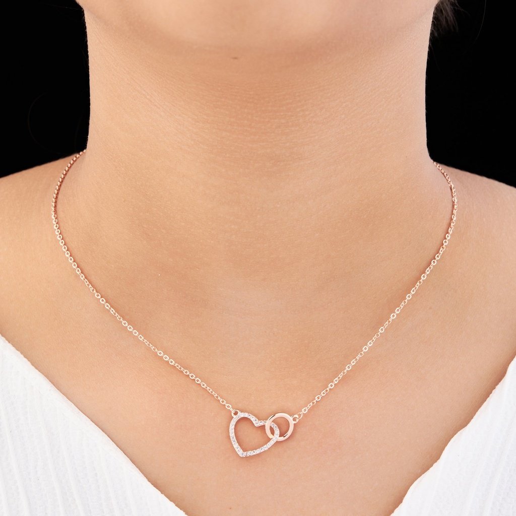 Solibelle Elegant Heart Round Join Necklace with White AD Stones