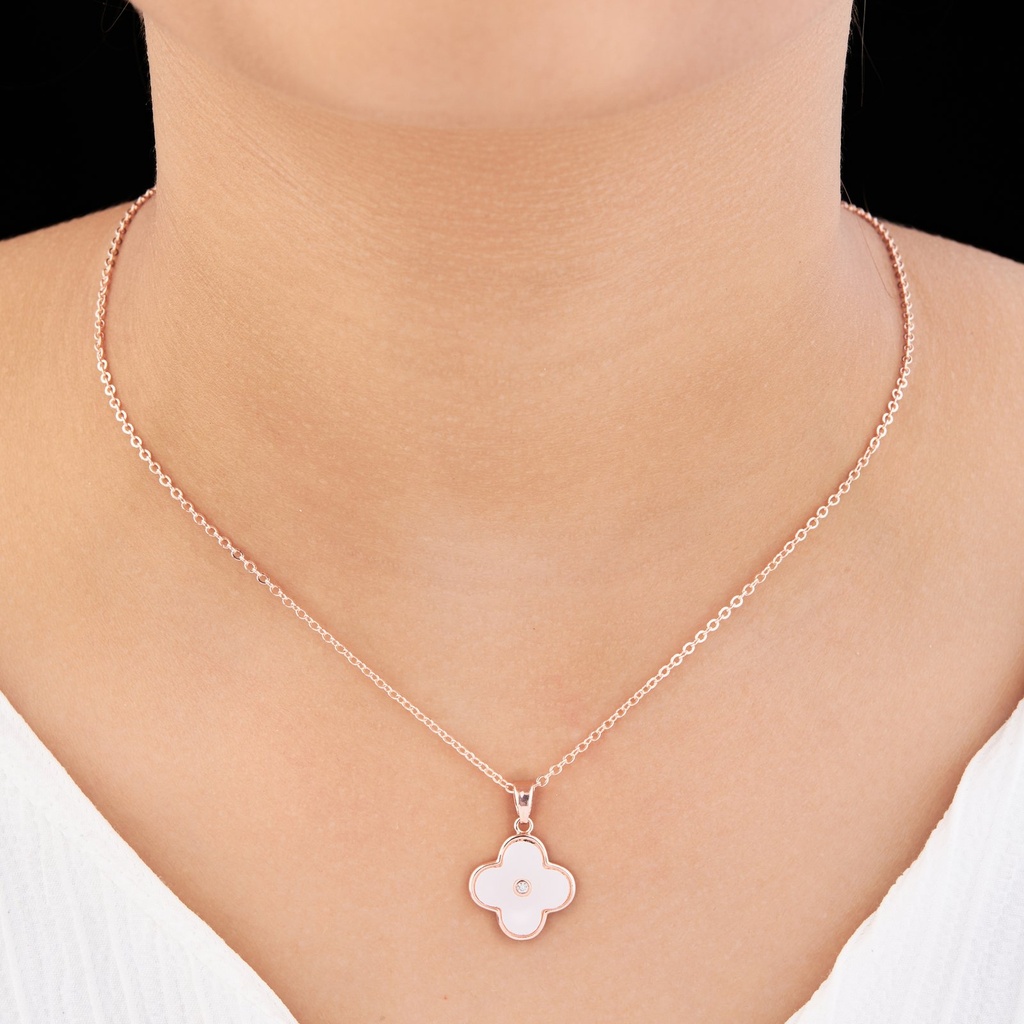 Solibelle Elegant Oval Chain Necklace with Pearl and AD Stone Charm