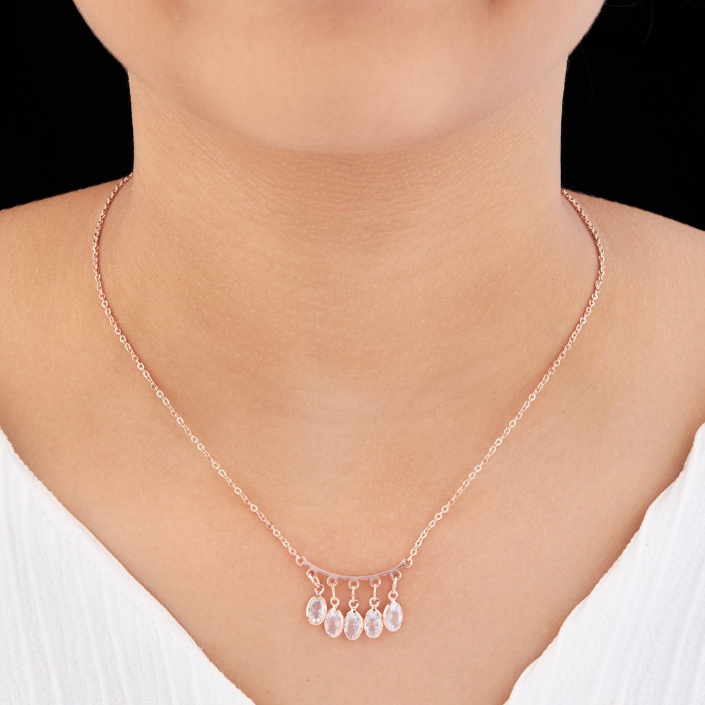 Solibelle 18K Rose Gold Plated  White AD Stone Necklace