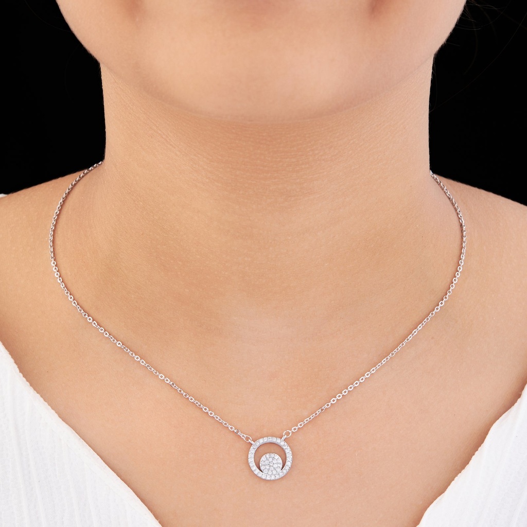 Solibelle Silver Rhodium Plated Dual Round Pendant Necklace