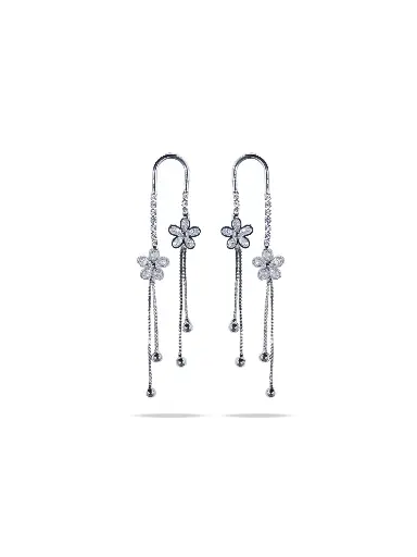 [VAD507] Solibelle Eternal Bloom Silver Long Flower  Earrings