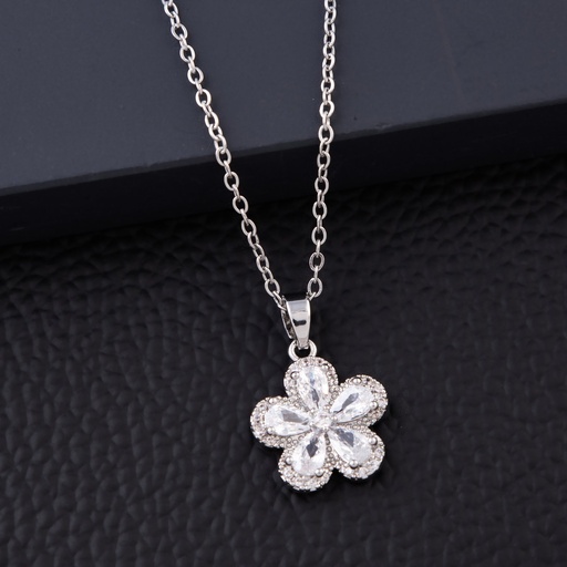 [KC3045] Solibelle Silver Flower Cubic Pendant