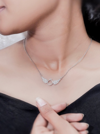 [KC3064] Solibelle Angel Wings  Silver Ring Necklace