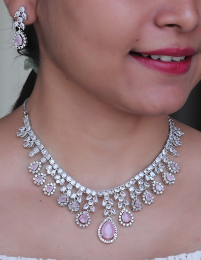 [AD SET-01] Solibelle Rhodium Plated Multicolor Party Wear Necklace Set