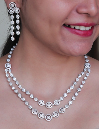 [AD SET-011] Solibelle Rhodium Plated AD Necklace with Dazzling White Cubic Zirconia