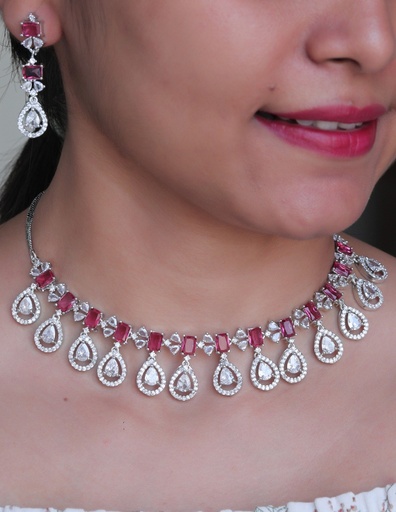 [AD SET-02] Solibelle Elegant Silver Plated Oval Necklace with Sparkling CZ