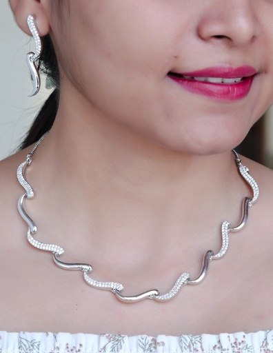 [AD SET-07] Solibelle Rhodium Plated Multi Crystal Statement Necklace Set