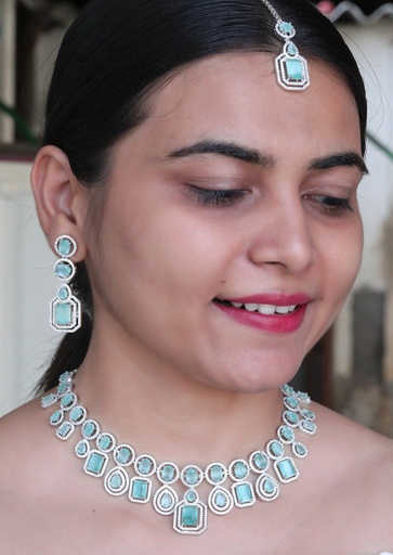 [AD SET-04] Solibelle 925 Rhodium Plated Multicolor Party Wear Necklace Set
