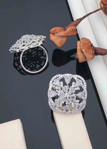 [AR05] Solibelle Chunky Silver American Diamond Free Size Rings