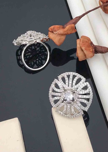 [AR10] Solibelle American Diamond Studded Finger Ring Fashion Wear Stylish Jewellery Gift For Girl's & Women's (Silver)