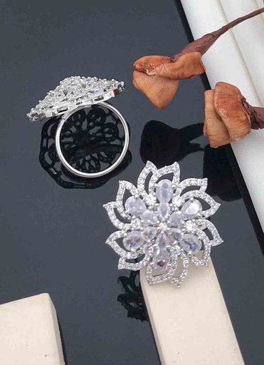 [AR02] Solibelle American Diamond Silver Plated Finger Ring for Women and Girls