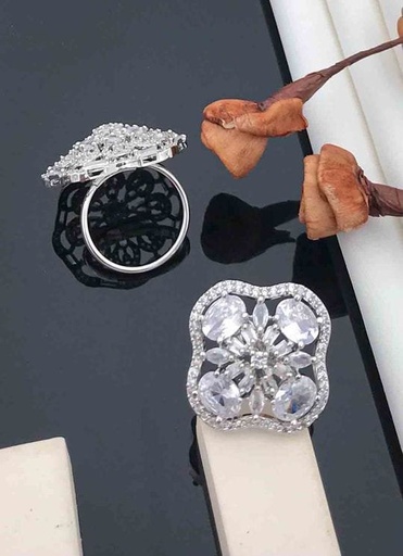 [AR03] Solibelle Trendy beautiful American dimond and zircon work finger ring for women and girls