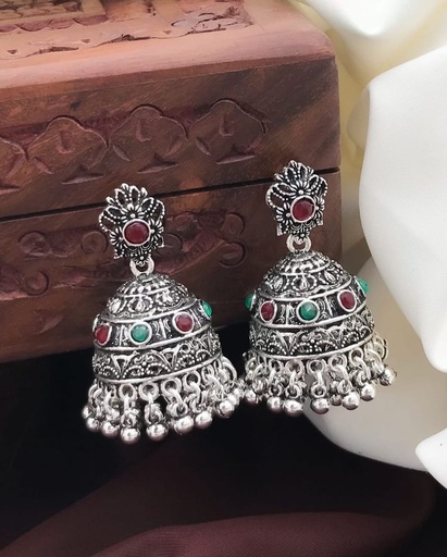 [JB692] Solibelle Casual daily wear german silver jhumka