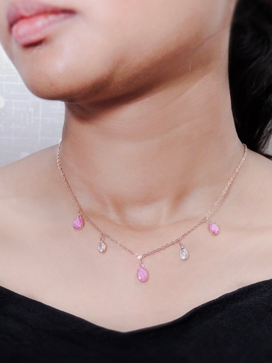 [KC3089] Solibelle Elegant Pink Round CZ Queen  Necklace