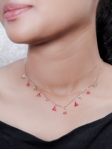 [KC4000] Solibelle Luxury Pink Triangular Stone & CZ Queen Necklace