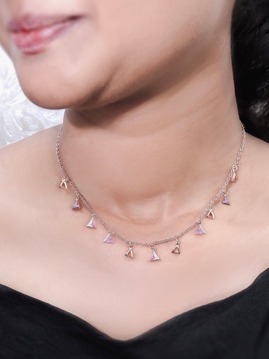 [KC4055] Solibelle Pink Triangle Stone Queen Necklace