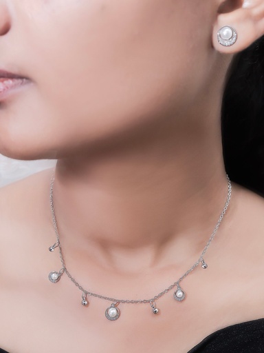 [KC3074] Solibelle Silver Plated White Pearl Round Queen Necklace