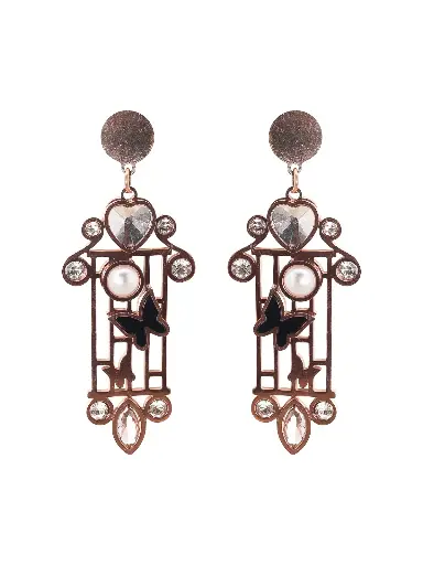 [VAD-03] Solibelle 18K Rose Gold Elegant Butterfly and Heart Hanging Earrings