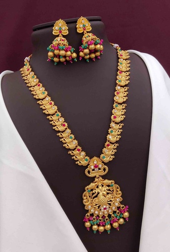 [RLS-7104] Solibelle Timeless Elegance: Peacock Gold Plated Jewellery