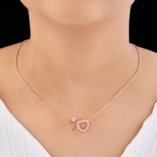[KC-3102] Solibelle Dual Heart Shape Pendant Necklace in 18K Rose Gold