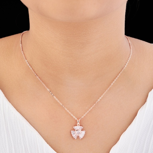 [KC-3103] Solibelle Elegant Floral Fan 18k Rose Gold Plated Necklace with Cubic Zirconia