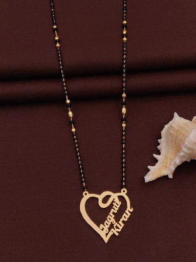 [Customized Name Mangalsutra-10] Solibelle Initial Minimal Mangalsutra with 2 Letters Heart Shaped (Customized Couple Name)
