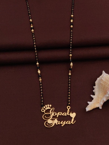 [Customized Name Mangalsutra-22] Solibelle Elegant Gold Plated Heart Mangalsutra (Customized Couple Name)