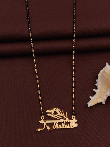 [Customized Name Mangalsutra-24] Solibelle Feather Krishna Flute Customized Mangalsutra (Customized Name)