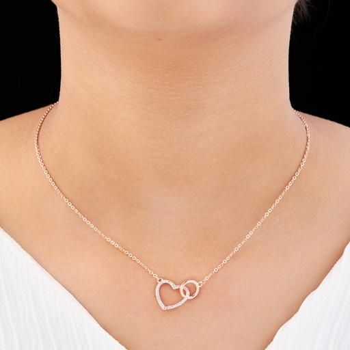 [KC-3107] Solibelle Elegant Heart Round Join Necklace with White AD Stones