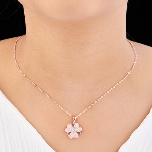 [KC-3111] Solibelle Chic Heart-Shaped Flower Pendant with Oval Chain