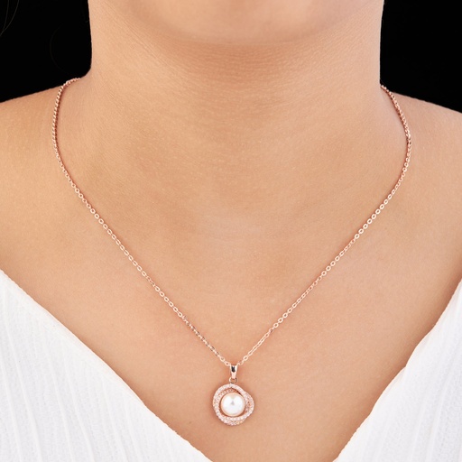 [KC-3112] Solibelle Pearl and Cubic Zirconia Circle Pendant
