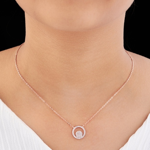 [KC-3116] Solibelle White Cubic Zirconia Dual Round Pendant Necklace