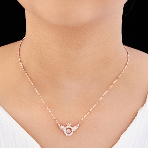 [KC-3121] Solibelle Elegant Heart Pendant Necklace with Angel Wings and AD Stones