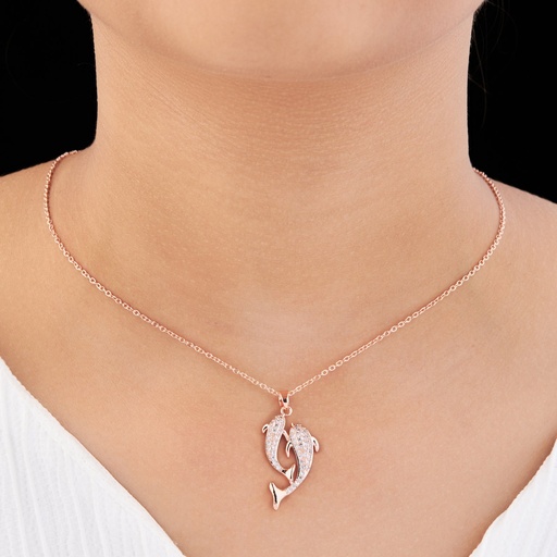 [KC-3122] Solibelle Oval Chain Necklace with Dual Whale Fish Design