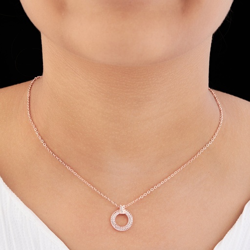 [KC-3123] Solibelle Oval Chain Necklace with White AD Stones