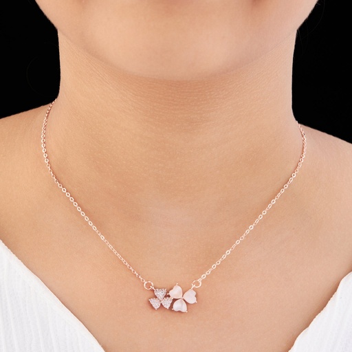 [KC-3124] Solibelle Elegant Flower Heart Pendant Necklace with White AD Stones