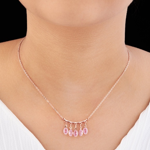 [KC-3127] Solibelle 18K Rose Gold Plated Pink & White AD Stone Necklace
