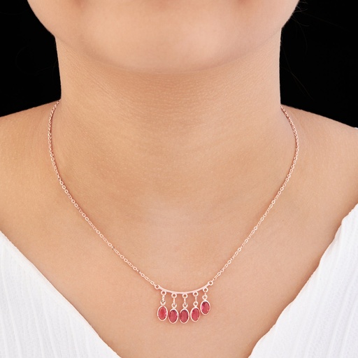[KC-3128] Solibelle 18K Rose Gold Plated Red & White AD Stone Necklace