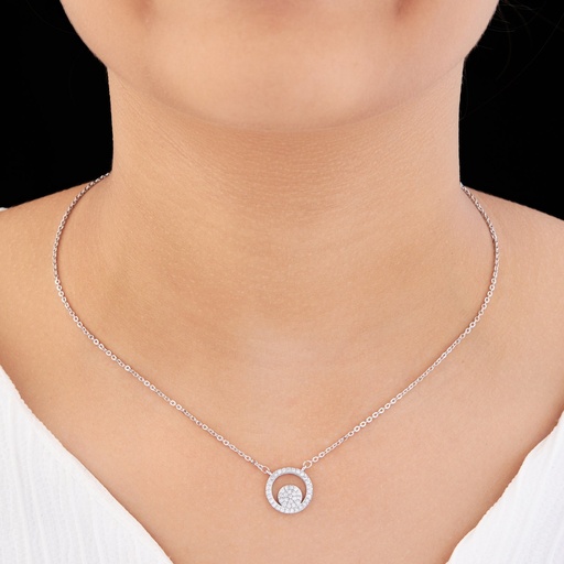 [KC-3130] Solibelle Silver Rhodium Plated Dual Round Pendant Necklace
