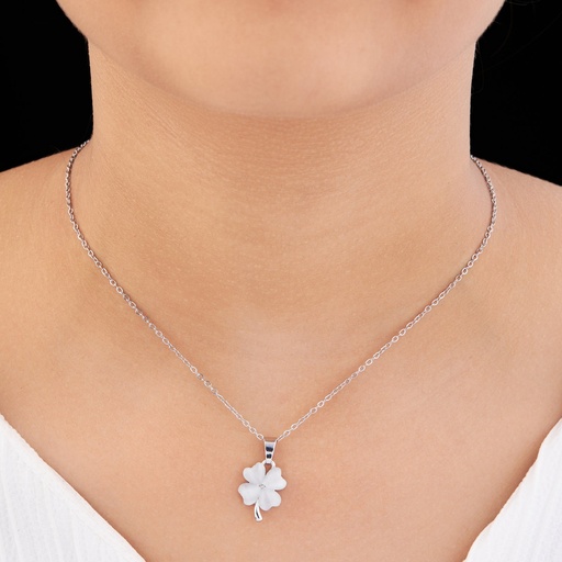 [KC-3131] Solibelle Chic Silver Necklace with Heart Flower Design for Girls and Women