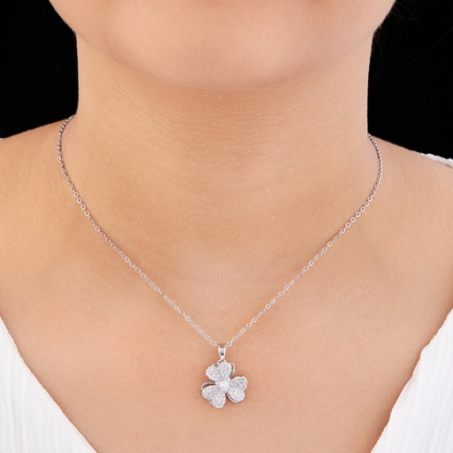 [KC-3132] Solibelle Silver Rhodium Plated Heart Flower Necklace